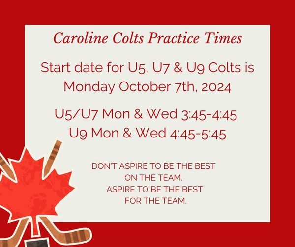 Caroline Colts practice times